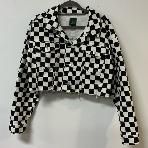 Checker Print Cropped Jacket - Picture 1 of 2